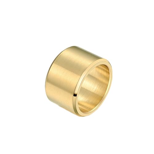 Mesnt Ringe Herren Edelstahl, Herren Hochzeit Ringe Breiter einfarbiger Ring mit matter Oberfläche 15MM, Gold, Größe 54 (17.2) von Mesnt