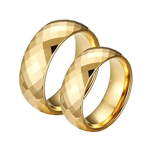 Mesnt Ringe Paar Verlobung, Wolfram Facettenreich Goldring 8mm Größe Damen 65 (20.7) & Herren 65 (20.7) von Mesnt