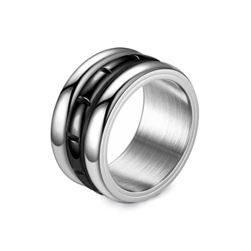 Mesnt Ringe Silber Herren, 12Mm Spinner Ring Mit Zweifarbigen Gewölbten Bändern Silber schwarz Größe 60 (19.1) von Mesnt