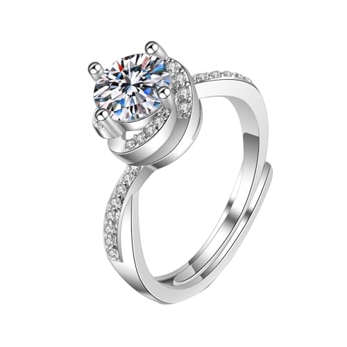 Mesnt Ringe mit Diamanten, 18 Karat Weißgold Ring für Damen Twisted Flower 4 Zacken Rund 1ct Labor Erstellt Diamant 6,5MM, Größe 49 (15.6) von Mesnt