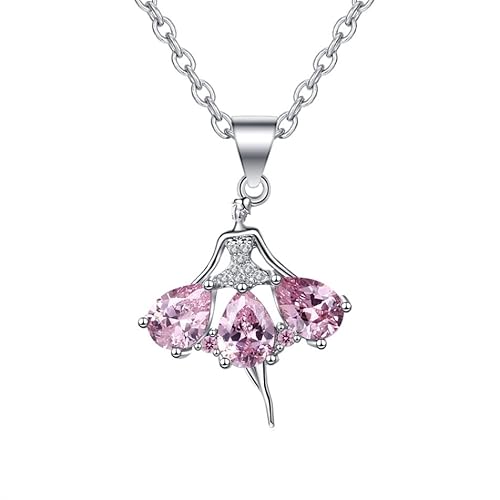 Mesnt Saphir Halskette Damen, Frauen Halskette aus 14 Karat Weißgold Tanzendes Mädchen Wassertropfen Labor erstellt Saphir und Diamant Pink von Mesnt