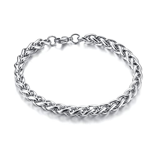 Mesnt Schmuck Armband Edelstahl Herren, Titan Silver Weave Chain Kettenarmband für Herren, Silber-3mm-23cm von Mesnt