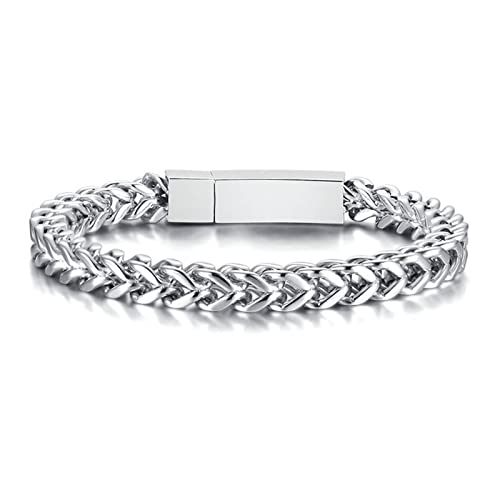 Mesnt Schmuck Edelstahl Armband Herren, Titan Silver Weave Kettenarmband für Herren, Silber-21.5cm von Mesnt