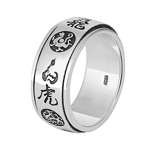 Mesnt Schmuck Retro Herren-Ring Edelstahl Rotierender Spinner-Ring mit Drachen-Tiger-Muster Edelstahlringe Herren Biker Geschenk für Freund, Größe 58 (18.5) von Mesnt