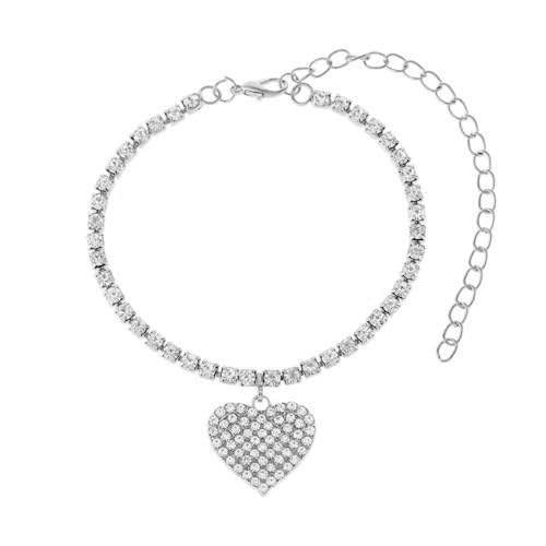 Mesnt Silber Fußkettchen für Damen, Elegante Tenniskette mit Herzanhänger Fußkettchen Damen Fußschmuck, Länge: 21+10CM Mesnt Silber Fußkettchen für Damen, Elegante Tenniskette mit Herzanhänger Fußkettchen Damen Fußschmuck, Länge: 21+10CM von Mesnt
