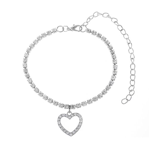 Mesnt Silber Fußkettchen für Damen, Tenniskette mit Kristall Herz Anhänger Fußkettchen Damen Fußschmuck, Länge: 21+10CM Mesnt Silber Fußkettchen für Damen, Tenniskette mit Kristall Herz Anhänger Fußkettchen Damen Fußschmuck, Länge: 21+10CM von Mesnt