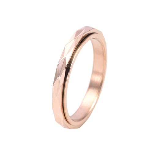 Mesnt Spinner Ring Damen, 3MM dünner Fidget Ring facettierte Oberfläche drehbar aus Edelstahl für Damen Rotgold, Größe 49 (15.6) von Mesnt