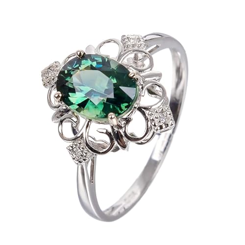 Mesnt Verlobungsring Damen, 18K Weißgold Ring für Damen with Im Labor hergestellter Saphir und Im Labor hergestellter Diamant, Größe 50 (15.9) von Mesnt