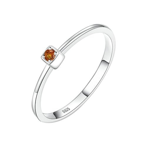 Mesnt Verlobungsring Damen, 925 Silber Einfacher eleganter Ring mit kleinem orangenem Zirkonia für Frauen, Größe 57 (18.1) von Mesnt