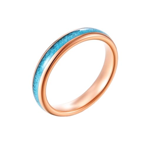 Mesnt Verlobungsring Damen, Damen Ringe 4MM Dünne Bänder Ring mit Türkis, Roségold, Größe 60 (19.1) von Mesnt