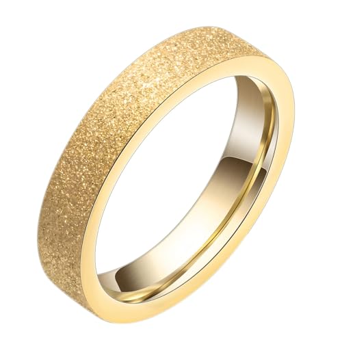 Mesnt Verlobungsring Damen, Edelstahl Mattierter Versprechensring 4MM für Frauen Gold, Größe 54 (17.2) von Mesnt