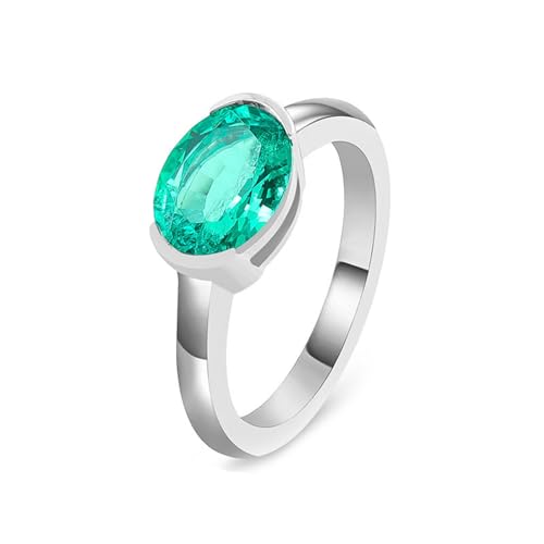 Mesnt Verlobungsring Damen, Frauen 14K Weißgold Schlichter Ring mit ovalem Smaragd 2ct (Größe Anpassen) von Mesnt
