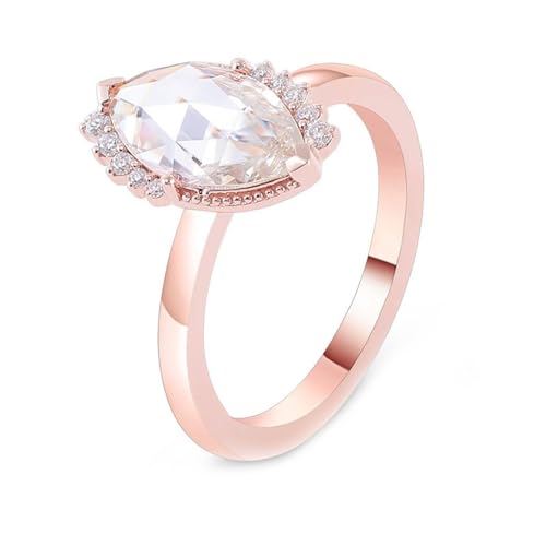 Mesnt Verlobungsring Damen, Frauen 18K Roségold Eleganter Ehering mit Marquise-Moissanit 3ct (Größe Anpassen) von Mesnt