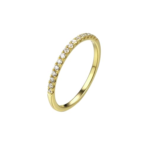 Mesnt Verlobungsring Damen, Frauen 9K Gelbgold Stapelbarer dünner Ring mit Moissanit-Inlay (Größe Anpassen) von Mesnt