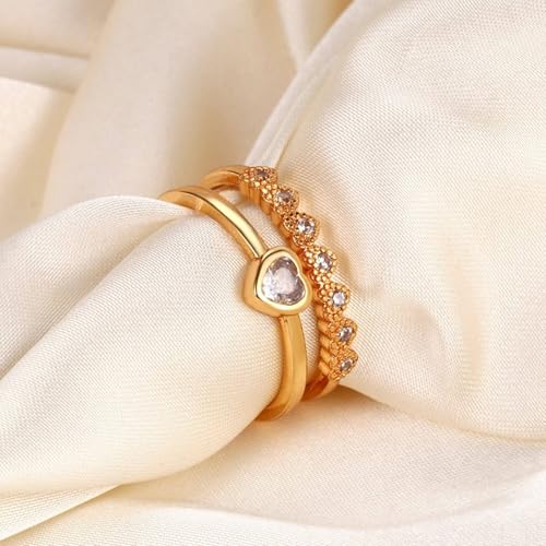 Mesnt Verlobungsring Damen Gold 585, 14 Karat Gelbgold Ring für Damen Offener Ring Herz Labor geschaffener Diamant, Größe 61 (19.4) von Mesnt