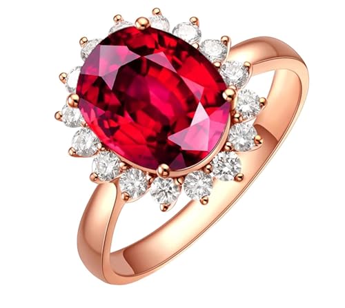 Mesnt Verlobungsring Damen Rosegold, 18K Rotgold Ring für Frauen with 7x9mm Turmalin 2ct und Im Labor hergestellter Diamant, Größe 53 (16.9) von Mesnt