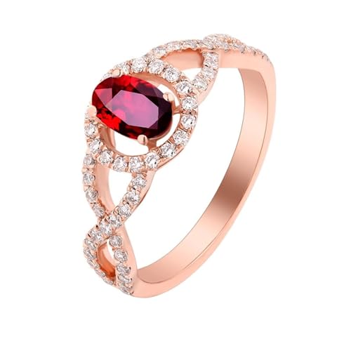 Mesnt Verlobungsring Damen Rosegold, 18K Rotgold Ring für Frauen with Im Labor hergestellter Rubin 1ct und Im Labor hergestellter Diamant, Größe 61 (19.4)/P8168 von Mesnt