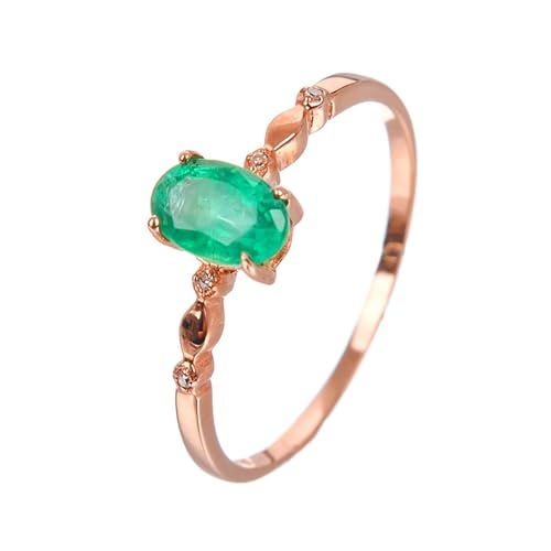 Mesnt Verlobungsring Damen Rosegold, 18K Rotgold Ring für Frauen with Im Labor hergestellter Smaragd und Im Labor hergestellter Diamant, Größe 60 (19.1) von Mesnt