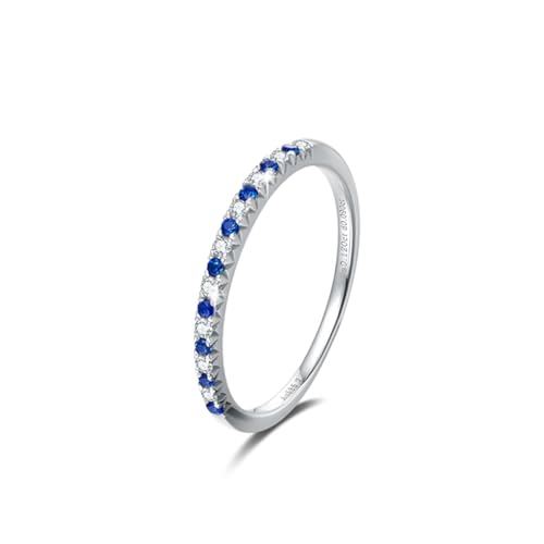Mesnt Verlobungsring Damen Weißgold, 14K Weißgold Ring für Frauen with 1.3mm Im Labor hergestellter Blauer Saphir 0.216ct und Im Labor hergestellter Diamant, Größe 52 (16.6) von Mesnt