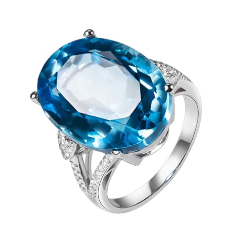 Mesnt Verlobungsring Damen Weißgold, 18K Weißgold Ring für Frauen with 18mm Topas 18.51ct und Im Labor hergestellter Diamant, Größe 65 (20.7) von Mesnt