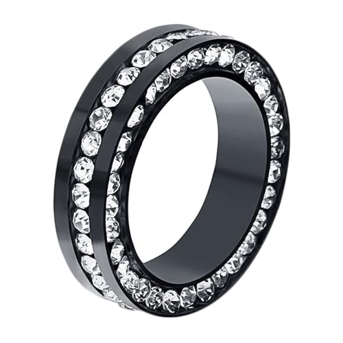 Mesnt Verlobungsring Edelstahl, Edelstahl 6MM Versprechen Ring mit doppelten Reihen kubischer Zirkoniumdioxid für Herren Damen Schwarz, Größe 52 (16.6) von Mesnt