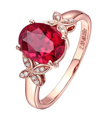 Mesnt Verlobungsring Frauen, 18K Rotgold Ring für Frauen with 6x8mm Turmalin 1.2ct und Im Labor hergestellter Diamant, Größe 56 (17.8) von Mesnt