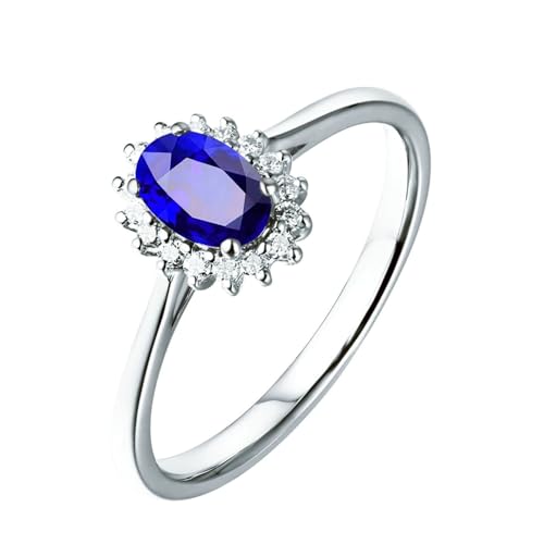 Mesnt Verlobungsring Frauen Damen, 18K Weißgold Ring für Frauen with Im Labor hergestellter Saphir 1ct und Im Labor hergestellter Diamant, Größe 60 (19.1) von Mesnt