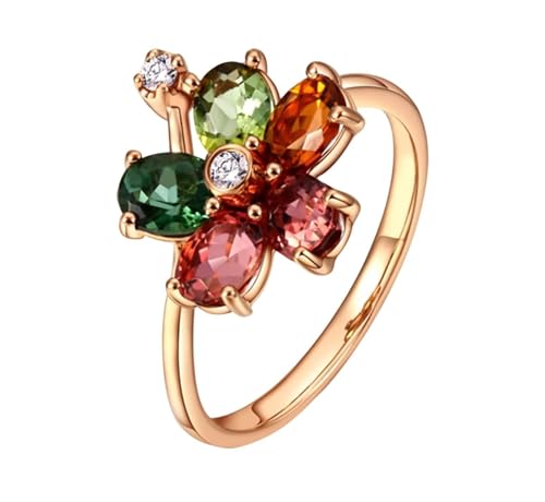 Mesnt Verlobungsring Rosegold, 18K Rotgold Ring für Frauen with 4x5mm Turmalin 1.87ct und Im Labor hergestellter Diamant, Größe 67 (21.3) von Mesnt