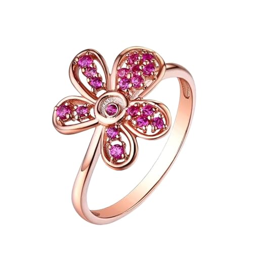 Mesnt Verlobungsring Rosegold, 18K Rotgold Ring für Frauen with Im Labor hergestellter Rubin 0.22ct und Im Labor hergestellter Diamant, Größe 53 (16.9) von Mesnt