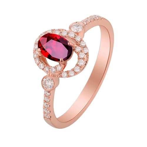 Mesnt Verlobungsring Rosegold, 18K Rotgold Ring für Frauen with Im Labor hergestellter Rubin 1ct und Im Labor hergestellter Diamant, Größe 53 (16.9)/P8108 von Mesnt