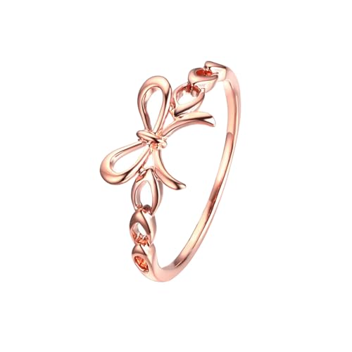 Mesnt Verlobungsring Rosegold, Damen 9K Roségold Eleganter Versprechensring mit hohlem Schmetterlingsknoten (Größe Anpassen) von Mesnt