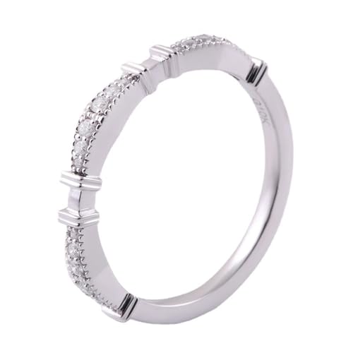 Mesnt Verlobungsring Weißgold, Damen 14K Weißgold Stapelbarer dünner Ring mit Moissanit (Größe Anpassen) von Mesnt