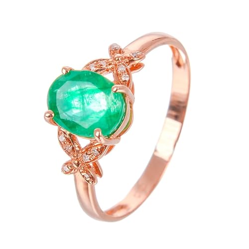 Mesnt Verlobungsring für Frauen, 18K Rotgold Ring für Damen with Im Labor hergestellter Smaragd und Im Labor hergestellter Diamant, Größe 53 (16.9) von Mesnt