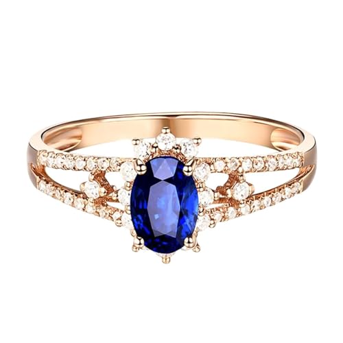 Mesnt Verlobungsring für Frauen, 18K Rotgold Ring für Frauen with Im Labor hergestellter Saphir 0.7ct, Größe 61 (19.4) von Mesnt