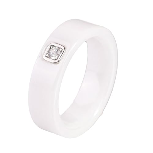 Mesnt Verlobungsringe, 6MM Keramik Ring mit rundem Zirkonia für Unisex Weiß, Größe 52 (16.6) von Mesnt