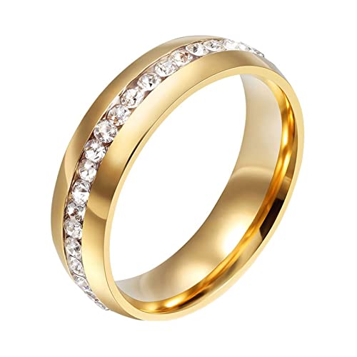 Mesnt Verlobungsringe, Edelstahl 5MM Eternity Zirkonia Ring Damen Gold, Größe 70 (22.3) von Mesnt