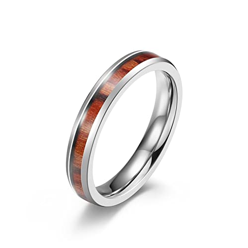 Mesnt Verlobungsringe, Goth Ringe Damen, 4MM Holz Inlay Bands Ring Ring aus Edelstahl Silber Größe 57 (18.1) von Mesnt