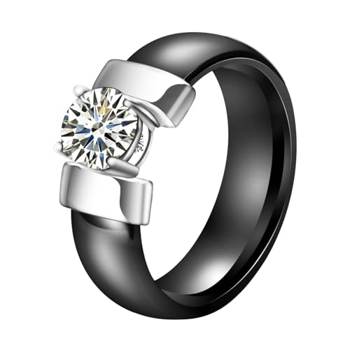 Mesnt Verlobungsringe, Mode Keramik Ring mit runden klaren kubischen Zirkonias für Herren Damen Schwarz Silber, Größe 62 (19.7) von Mesnt