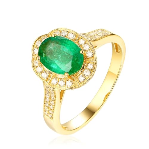 Mesnt Verlobungsringe Für Frauen Damen, 18K Gelbgold Ring für Damen with Im Labor hergestellter Smaragd 1.01ct und Im Labor hergestellter Diamant, Größe 53 (16.9) von Mesnt