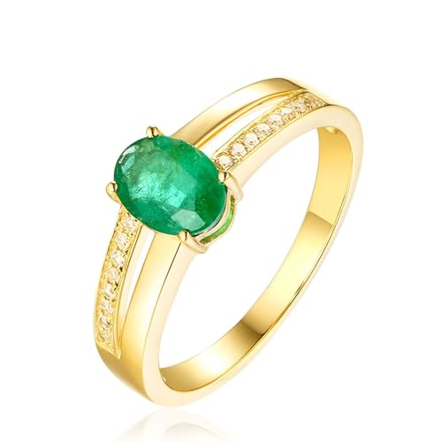 Mesnt Verlobungsringe Goldring 750 Echtgold für Damen, 18K Gelbgold Ring für Frauen with Im Labor hergestellter Smaragd 0.56ct und Im Labor hergestellter Diamant, Größe 50 (15.9) von Mesnt