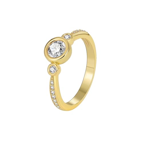 Mesnt Verlobungsringe Ring Vergoldet Damen, Eleganter Ring aus 18 Karat Gelbgold für Damen mit rundem Moissanit, Größe 62 (19.7) von Mesnt