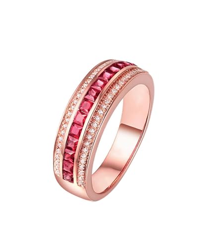 Mesnt Verlobungsringe für Frauen, 18K Rotgold Ring für Damen with Im Labor hergestellter Rubin 0.7ct und Im Labor hergestellter Diamant, Größe 65 (20.7) von Mesnt