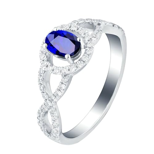 Mesnt Verlobungsringe für Frauen, 18K Weißgold Ring für Damen with Im Labor hergestellter Saphir 1ct und Im Labor hergestellter Diamant, Größe 49 (15.6)/P7003 von Mesnt