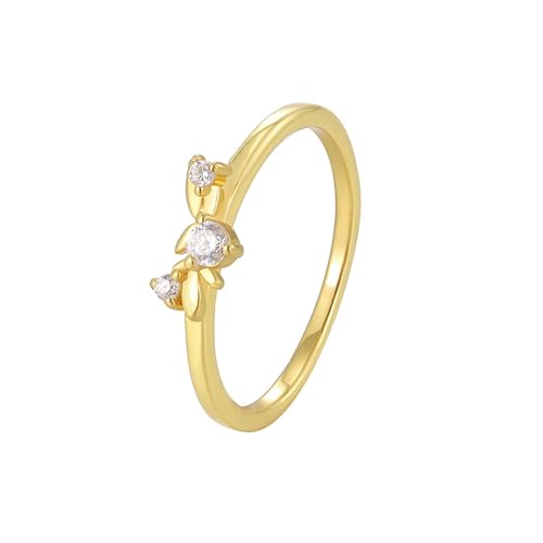 Mesnt Verlobungsringe für Frauen, Damen Dünnes Blatt mit Moissanit Ring 9K Gelbgold, Größe 49 (15.6) von Mesnt