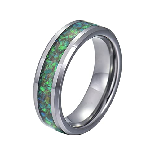 Mesnt Wolfram Ring 8MM Ringe für Männer/Frauen Opal Inlay Wolfram Ring Herren Gravur Silber Grün Verlobungsringe Größe 54 (17.2) von Mesnt