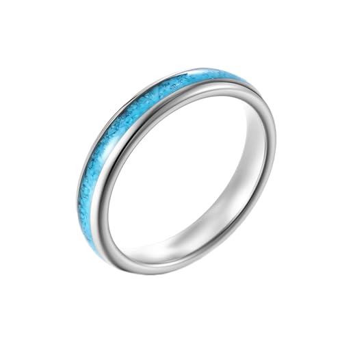 Mesnt Wolfram Ring Damen, Frauen Ringe 4MM Dünne Bänder Ring mit Türkis, Silber, Größe 49 (15.6) von Mesnt