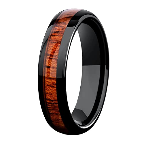 Mesnt Wolframcarbid Ring Schwarz Eheringe Verlobungsring mit Holz Inlay Ring Herren Modeschmuck 6MM Schwarz Braun Verlobungsringe Gr??e 60 (19.1) von Mesnt