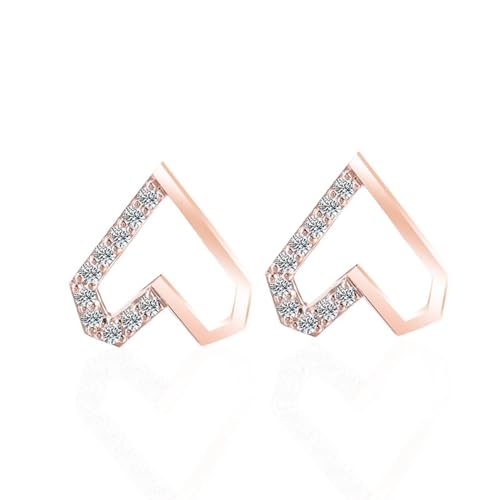 Modeschmuck Ohrringe, Damen 14K Roségold Geometrisches Herz mit Moissanit-Ohrsteckern von Mesnt