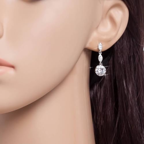 Ohrhänger Damen, Frauen Ohrhänger aus 14 Karat Weißgold Runder Moissanit-Anhänger von Mesnt