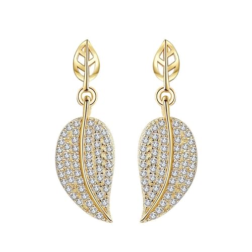 Ohrhänger Gold, Damen Ohrhänger aus 14 Karat Gelbgold Eleganter Moissanit mit hohlen Blättern von Mesnt